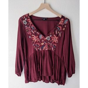 American Eagle Embroidered Peplum Blouse